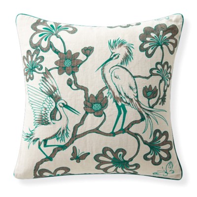 Florence Broadhurst Egrets Linen Topaz Pillow 22x22